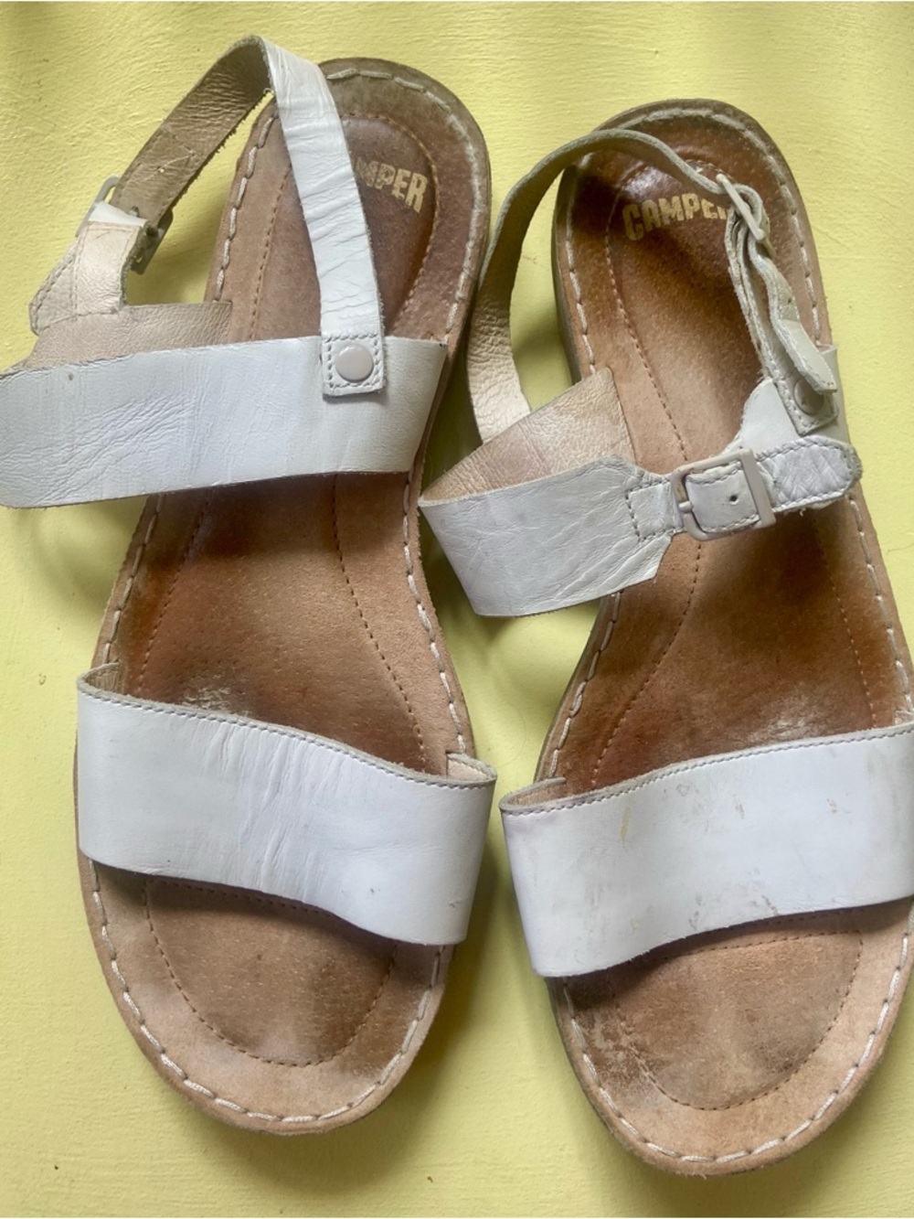 Camper White Leather Strap Sandals